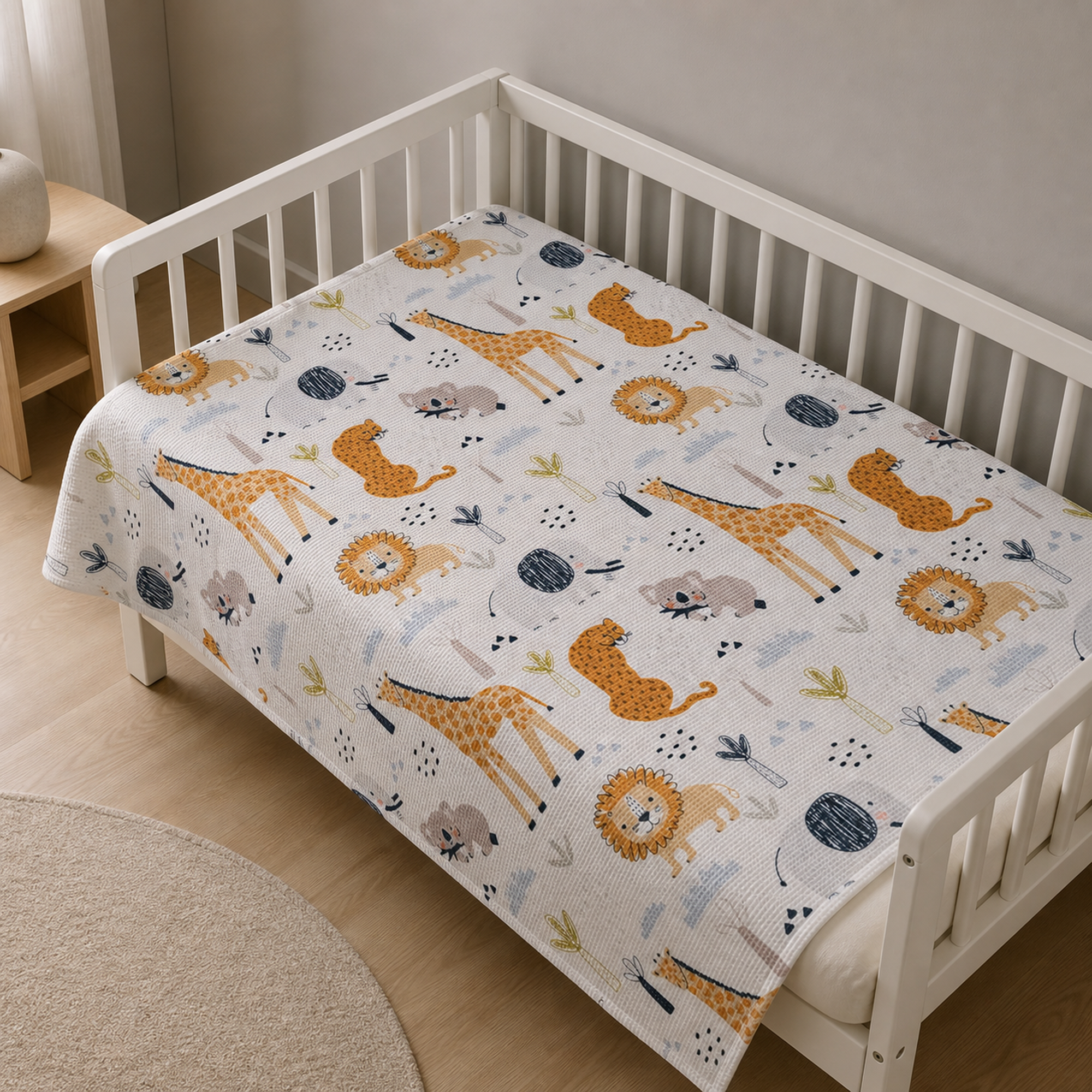 Svadilfari printed baby bed piqué with safari animals